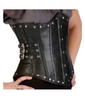 Women Leather Corset Steel Boned Black Underbust Corset With Buckles